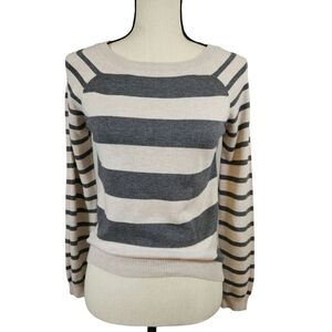 Red Camel Crew Neck Striped Sweater,  Grey/ Tan, Small